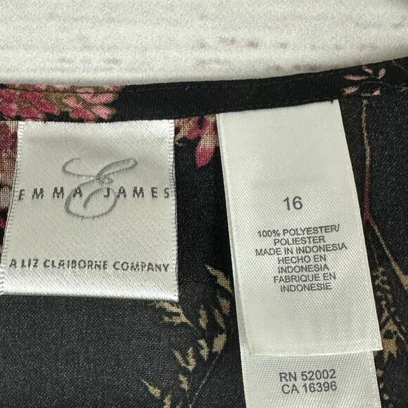 Womens Emma James Black Pink Floral Sheer Blouse 2 Pc w/ Tank 3/4 Sleeve Size 16 - Picture 7 of 9